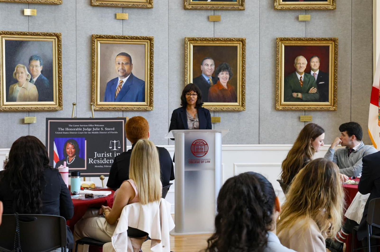 Judge Sneed speaks to FSU Law Journals and Moot Court at a lunch event.