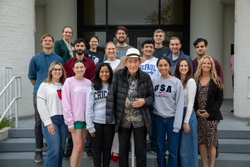 A Photo of FSU Law Students Posing with Albie Sachs