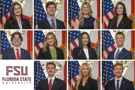 A twelve square grid with 11 headshots of the FSU Gubernatorial Fellows and the FSU logo.