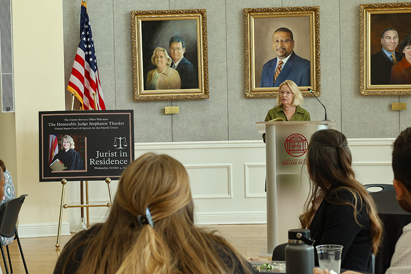 The Honorable Stephanie Thacker talks to students over lunch