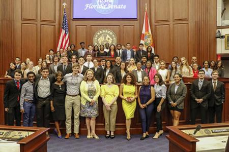 2022 Donald J. Weidner Summer for Undergraduates Program students in the Senate chambers at the Florida Capitol